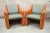 Postmodern MCM Style Orange & Green Lounge Chairs by Global Upholstery Company Ltd - a Pair. Item features burnt orange...