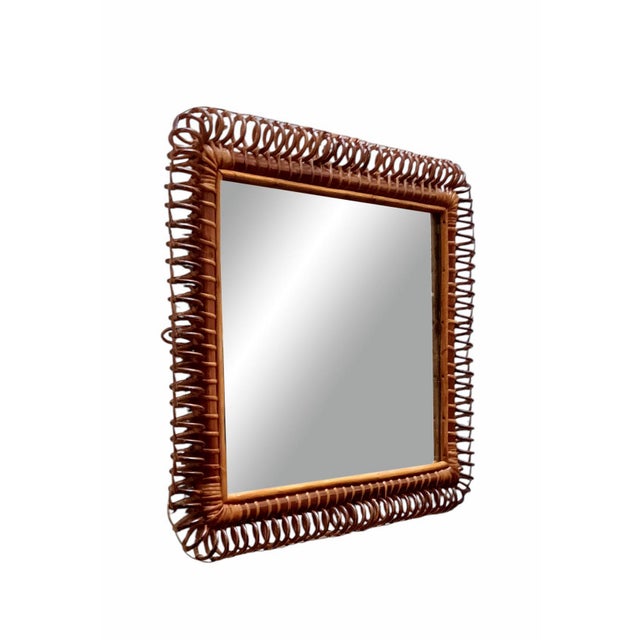 Glass Rattan and Wicker Rectangular Wall Mirror, 1960s For Sale - Image 7 of 9