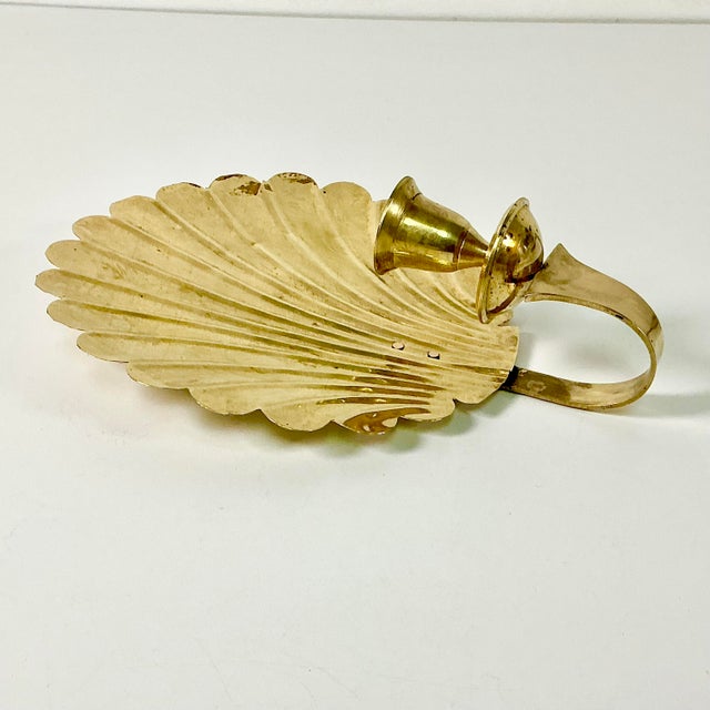 1960s Vintage Coastal Hollywood Regency Boho Chic Brass Fan Shell Candle Holder Wall Sconce For Sale - Image 6 of 10