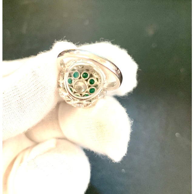 Gemstone Antique Victorian Emerald and Solitaire Diamond Ring in Platinum Estate For Sale - Image 7 of 18