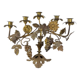 Antique French Candleholder with Flowers and Grapes, 1890s For Sale