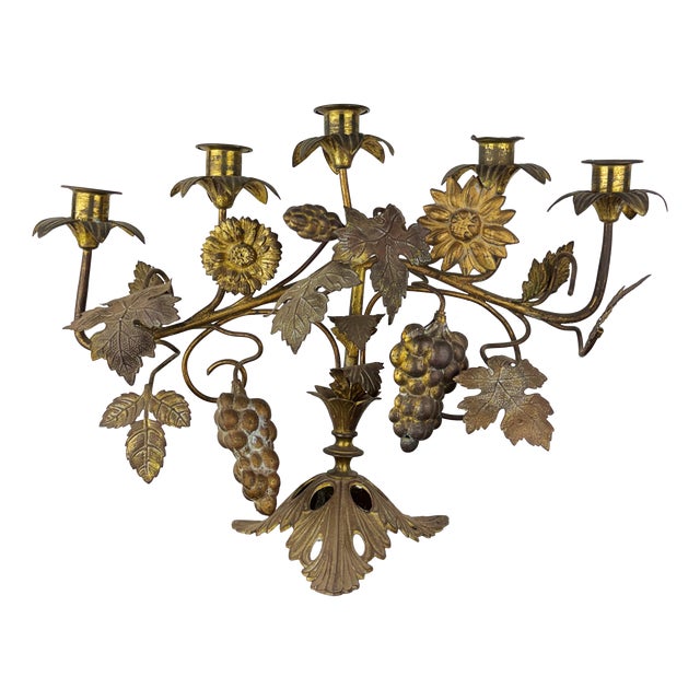 Antique French Candleholder with Flowers and Grapes, 1890s For Sale
