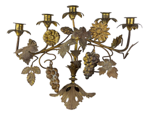Antique French Candleholder with Flowers and Grapes, 1890s