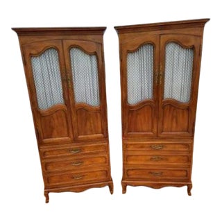 Vintage French Country Walnut Armoire by John Widdicomb - Pair For Sale