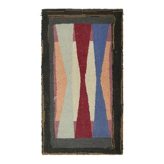 Antique Hooked Geometric Rug in Polychromatic Tones | Rug & Kilim For Sale