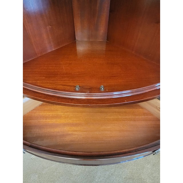 1940s Regency Bow Front Flame Mahogany Corner Cabinet by Morganton Furniture For Sale - Image 13 of 14