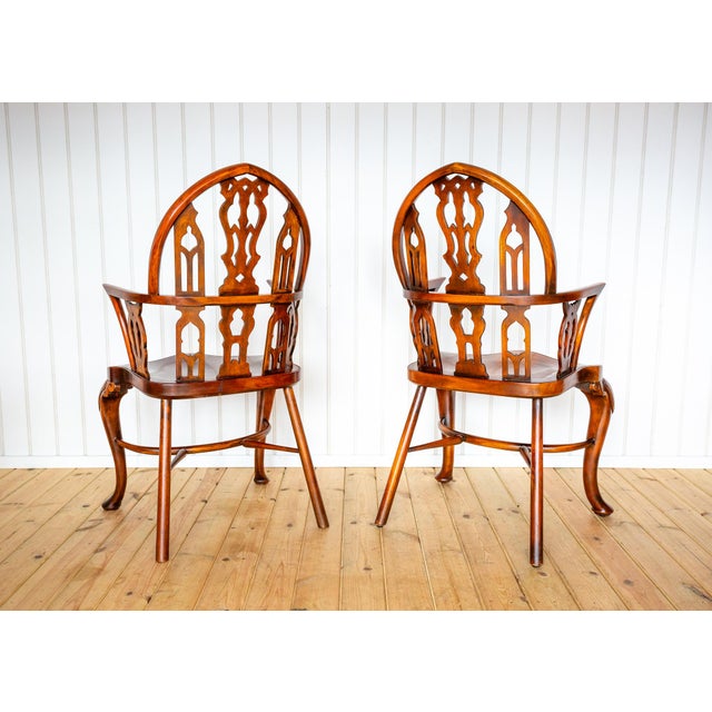 Gothic Strawberry Hill Windsor Steeple Back Armchairs by Theodore Alexander, 1990s, Set of 2 For Sale - Image 17 of 18