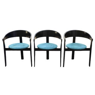 Wooden Chairs with Velour Fabric, 1980, Set of 3 For Sale