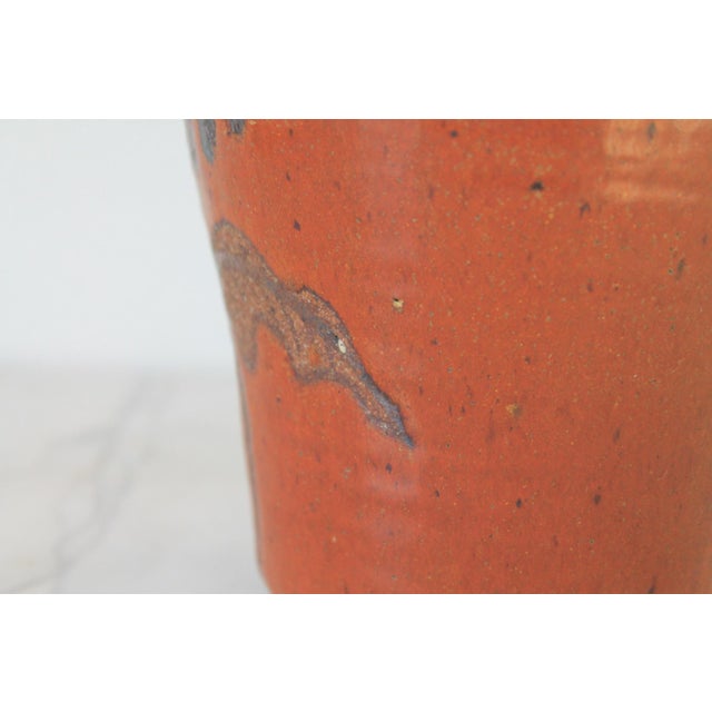 Ceramic Vintage Studio Art Pottery Vase W/ Floral Motif For Sale - Image 7 of 9