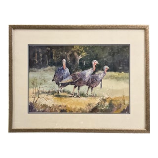 Late 20th Century Paul Abram Jr. (1933-2005) "Turkeys" Watercolor on Paper. For Sale