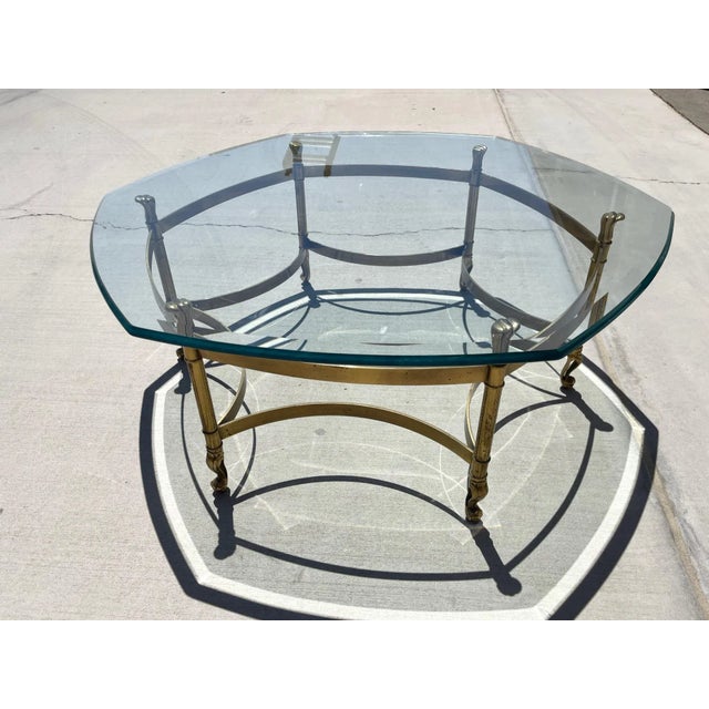 Beautiful Weiman Brass and Glass Top Hexagon Coffee Table. Thick and heavy glass top that is 5/8in thick. Brass base....