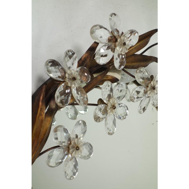Italian Glass Flowers Gold Metal Mirror with Lamp from Banci, Firenze, 1970s For Sale - Image 6 of 12