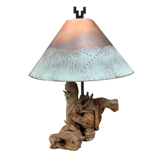 1980s Handcrafted Copper and Sonoran Desert Velvet Mesquite Wood Table Lamp - Organic Modern For Sale - Image 14 of 18