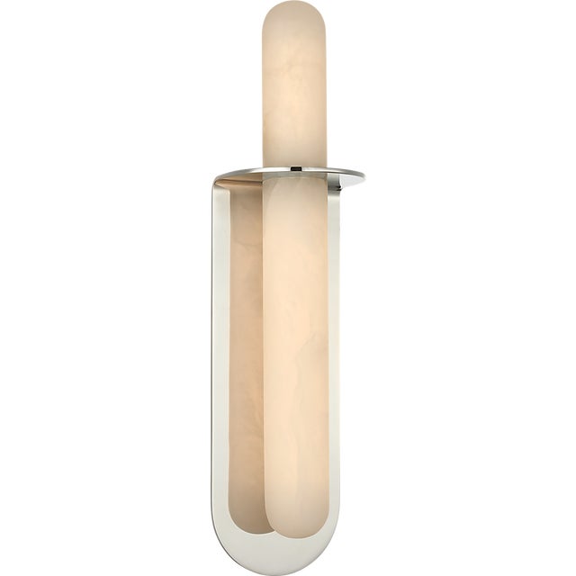 2020s Kelly Wearstler for Visual Comfort Signature Fosse 18" Invertable Offset Oval Sconce in Polished Nickel with Alabaster For Sale - Image 5 of 12
