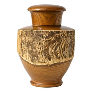 Japanese Wooden Chazutsu Tea Caddy with Natural Bark, 1960s For Sale