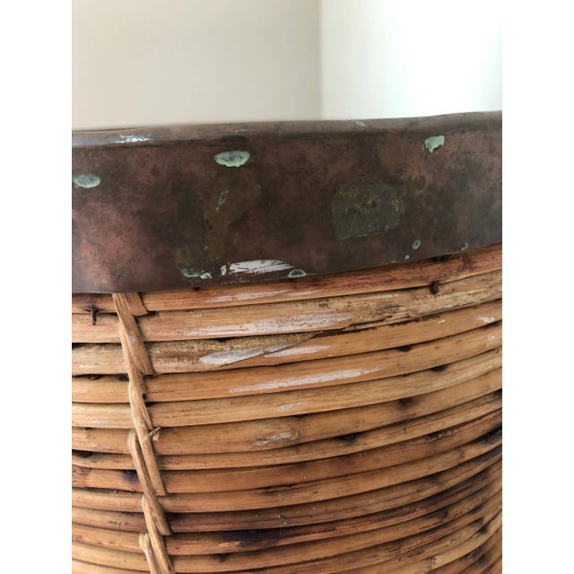 Brown Vintage Italian Rattan Basket With Copper Rim For Sale - Image 8 of 13