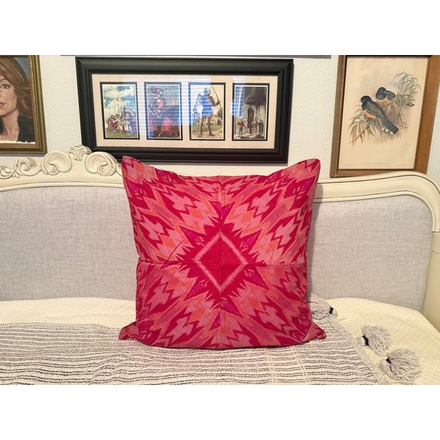 Textile Bohemian Magenta Ikat Pillow Covers From Vietnam- A Pair For Sale - Image 7 of 12
