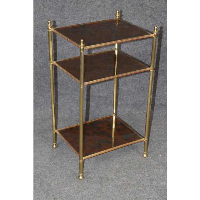 Brass Maison Jansen Style Eglomise Glass & Brass 3 Tier End Table C. 1950's For Sale - Image 8 of 12