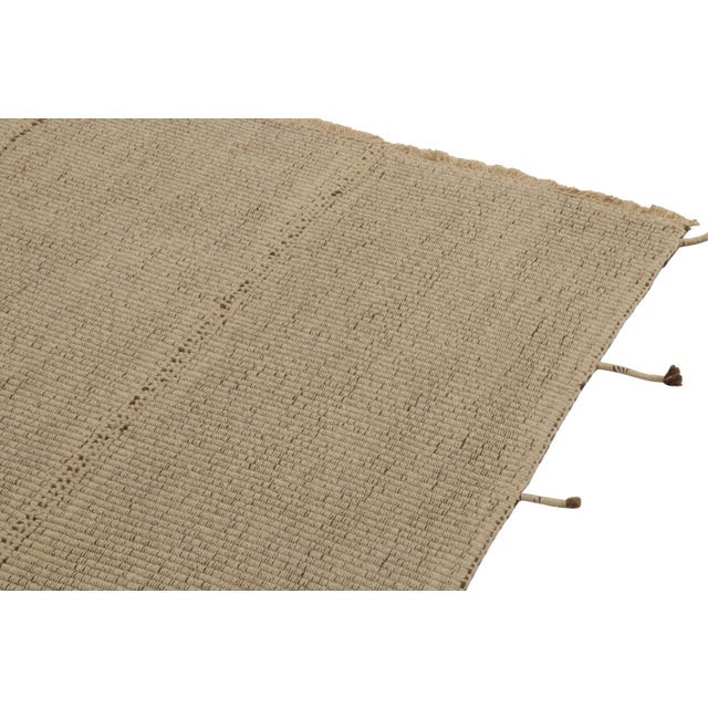 Rug & Kilim Rug & Kilim’s Contemporary Kilim in Sandy, Solid Beige-Brown Panel Woven Style For Sale - Image 4 of 7