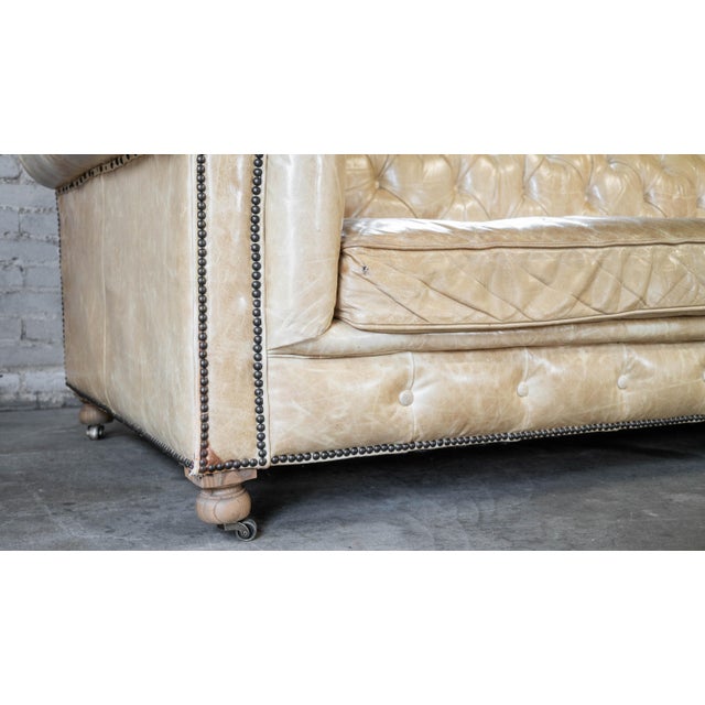 Restoration Hardware Tan Leather Kensington Luxe Sofa For Sale - Image 16 of 18