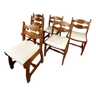 Vintage Brutalist Belgian Oak Dining Chairs, 1970s, Set of 6 For Sale