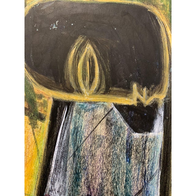 Abstract Oil Pastel and Gouache Painting, Figurative, Circa 1950s, 14x17 Nyc Artist For Sale - Image 3 of 8