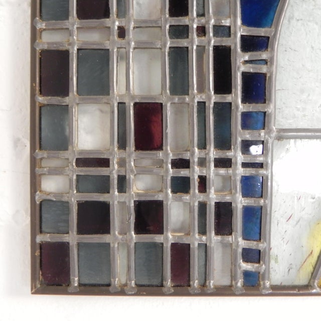 Stained Glass with Image of Man with Weaving Shuttle Vichte, 1950s For Sale - Image 11 of 12