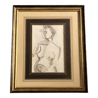 1950’s Original Abstract Cubist Female Nude Charcoal Study Drawing Vintage Frame For Sale