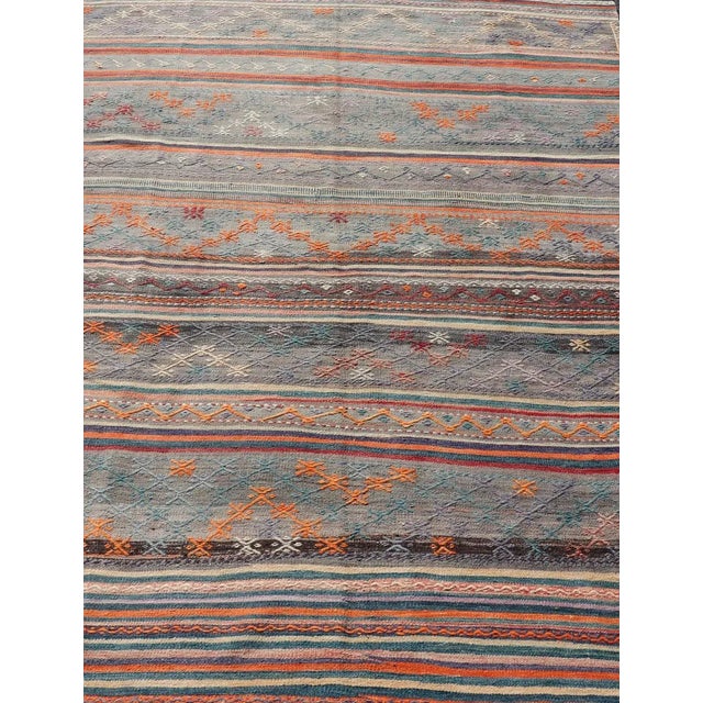 Measures: 5'11 x 8'0 Colorful Vintage Turkish Embroidered Kilim with Stripes and Geometric Motifs. Keivan Woven Arts / rug...