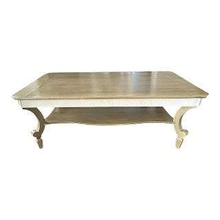 Pottery Barn Look -Coastal Coffee Table With Cream Fabric Accents For Sale