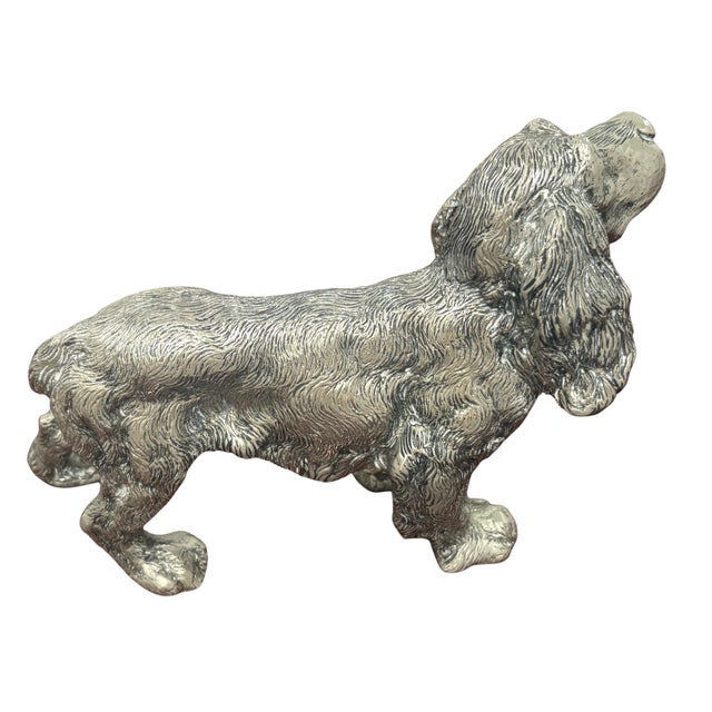 Italian Vintage Gucci Made in Italy Silver-Tone Spaniel Dog Sculpture For Sale - Image 3 of 6