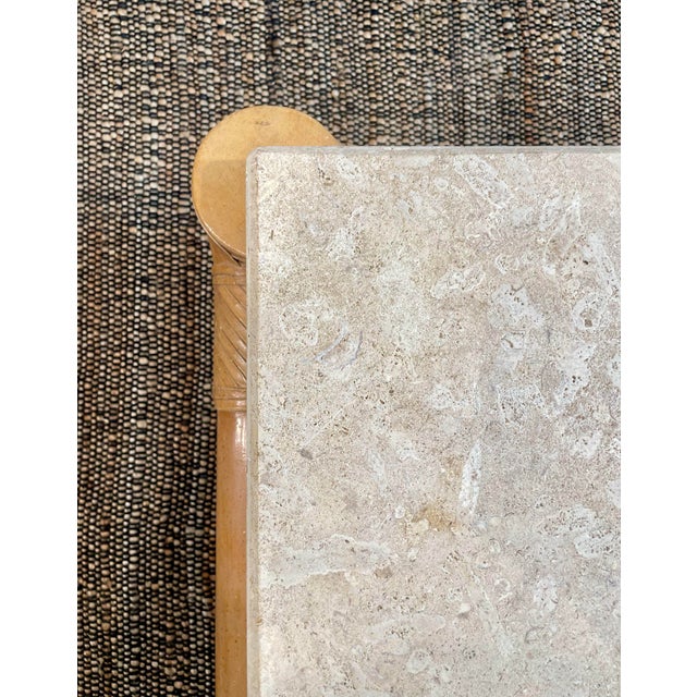 1980s Vintage in the Manner of Henredon Travertine and Bamboo Coffee Table For Sale - Image 9 of 10