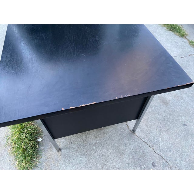 Mid-Century Modern Vintage Mid Century Florence Knoll Double Pedestal Executive Desk Chrome Wood For Sale - Image 3 of 12