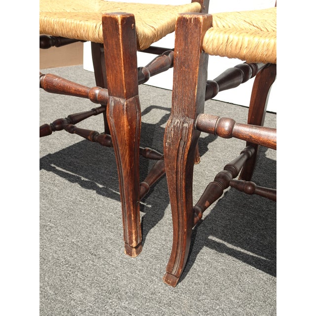 Pair of Antique French Provincial Style Ornate Carved Rush Seat Side Chairs For Sale - Image 14 of 17