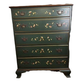 Vintage Drexel Dresser/Chest - Deep Green With Custom Chinoiserie-Inspired Hand-Painted Floral Lacquer Finish For Sale