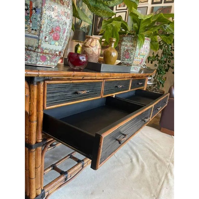 Vintage Chinoiserie Bamboo & Lacquered Sideboard For Sale In Los Angeles - Image 6 of 12