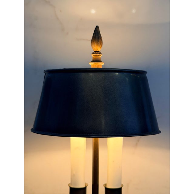 Mid 20th Century Vintage French Bouillotte Style Two-Light Desk Lamp With Black Tole Shade For Sale - Image 5 of 7