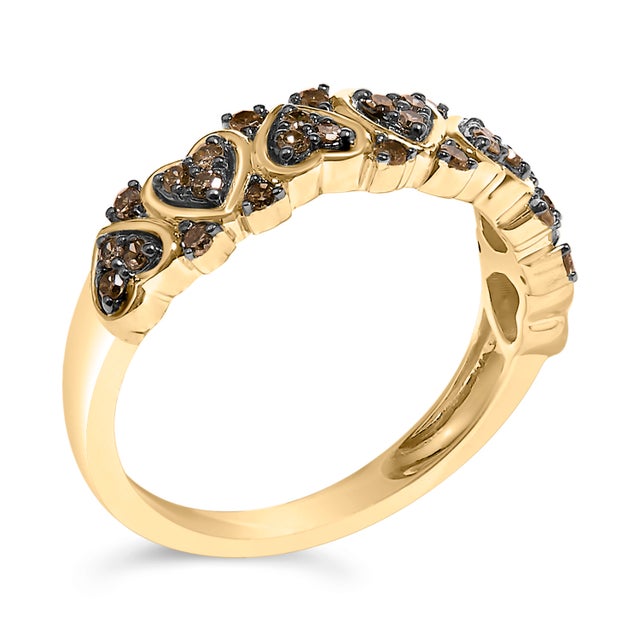 Contemporary 10K Yellow Gold Plated .925 Sterling Silver 1/3 cttw Natural Diamond Band Ring - Size 7 For Sale - Image 3 of 6