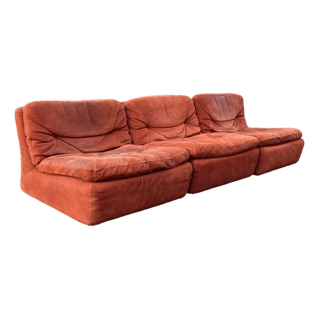 Vintage Velour Modular Sofa, 1970s, Set of 3 For Sale