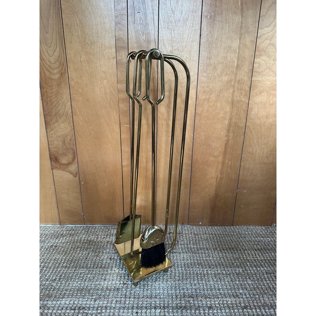 Mid-Century Modern 1960s Set of 3 Modernist Brass Fireplace Tools For Sale - Image 3 of 4