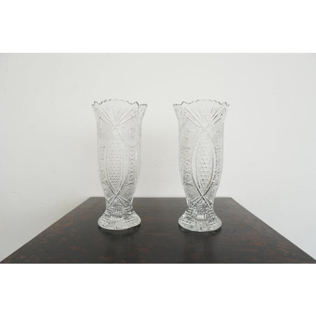 Antique American Brilliant Period Cut Crystal Pedestal Vases (Set of 2) For Sale - Image 11 of 14