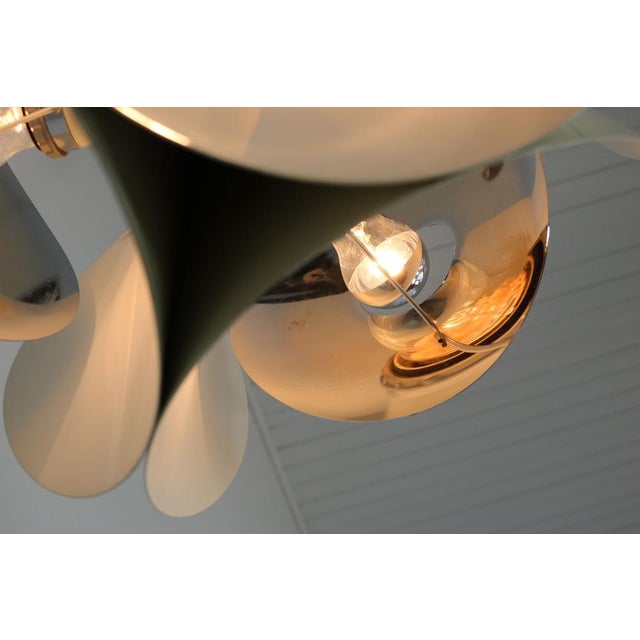 Italian Space Age Hanging Lamp with White Painted, Metal & Chrome Shields, 1970s For Sale - Image 9 of 18