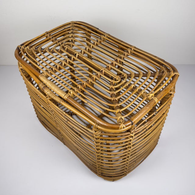 Mid-Century Modern Vintage Rattan Basket, Italy, 1960s For Sale - Image 3 of 18