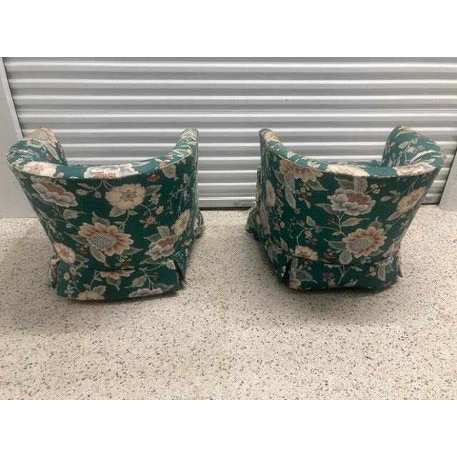 Drexel Heritage Vintage 1980s Drexel Heritage Cottage Core Boho Barrel Club Chairs in Green Floral Motif - A Pair For Sale - Image 4 of 11