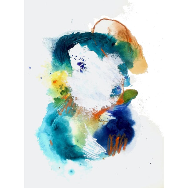 An expressive watercolor and mixed media painting with bold brush strokes and colors. This painting is matted and framed...