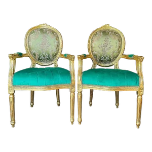 Tufted Chair Green French Rococo Style - Set of 2