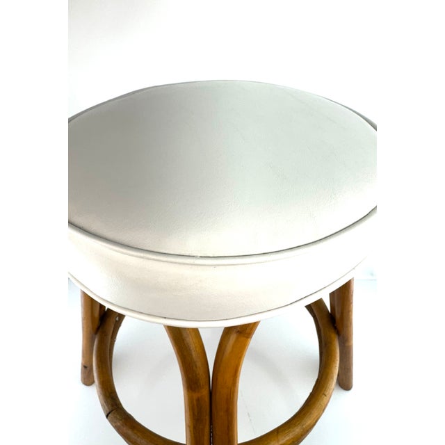 Mid-Century Modern Mid Century Bentwood Rattan Stool With Cream Upholstered Cushion For Sale - Image 3 of 12