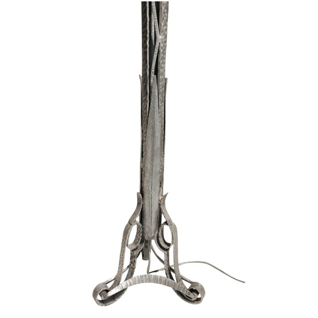 Art Deco French Art Deco Nickeled Iron and Art Glass Floor Lamp Signed Muller Freres 1930 For Sale - Image 3 of 12
