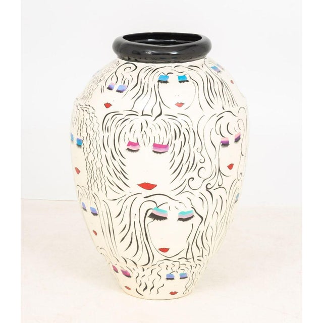 Late 20th Century Signed Modern Hand-Painted Ceramic Floor Vase For Sale - Image 5 of 9