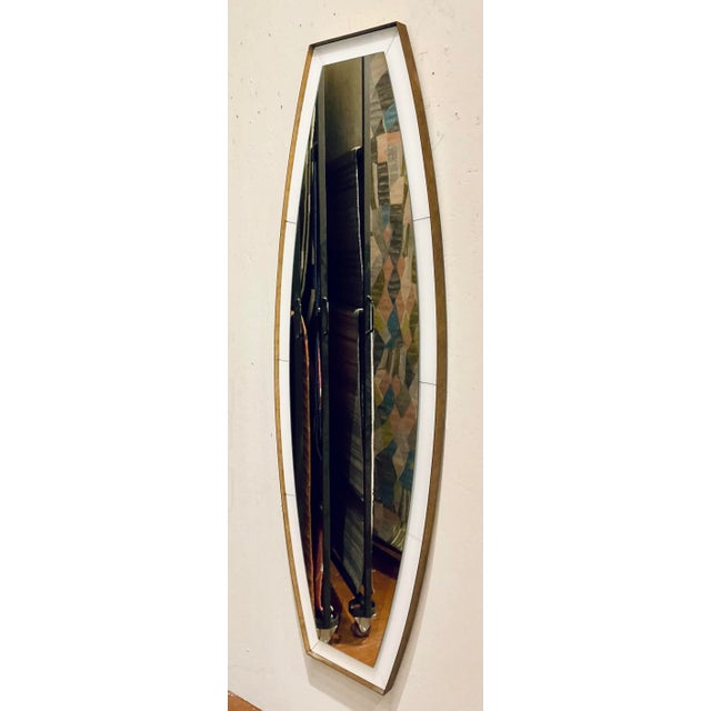Stylish Revelation Contemporary White and Gold Elongated Wall Mirror, gold finished metal frame, white glass panels,...
